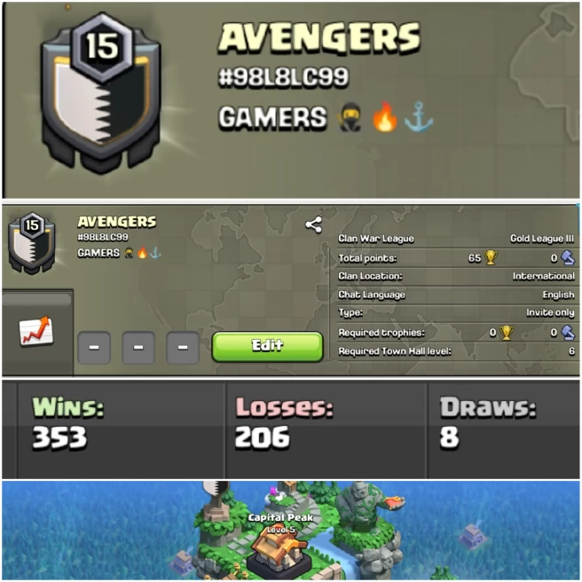 AVENGERS !! LEVEL 15 !! WIN 353 LOSS 206 !! CAPITAL PEAK 5 !! MOST DEMANDING NAME !! AFFORDABLE !! INSTANT DELIVERY