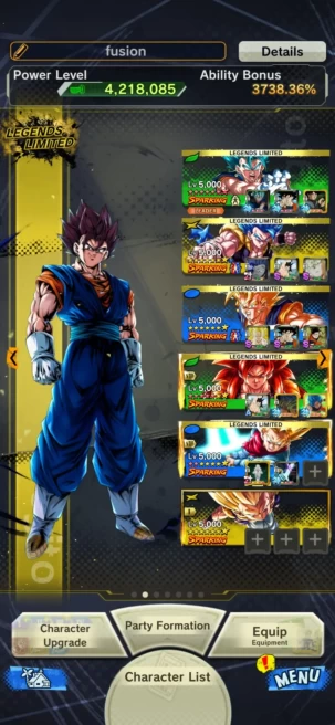 Team Fusion+31 LL(Vegito FULL+ss4 Gogeta 12S+Trunk 9S+Vegeta 10S+2 Fusion GokuVegeta+piccolo+namek Goku+new ss4 Goku+ss2 Gohan)Good Equip (669)