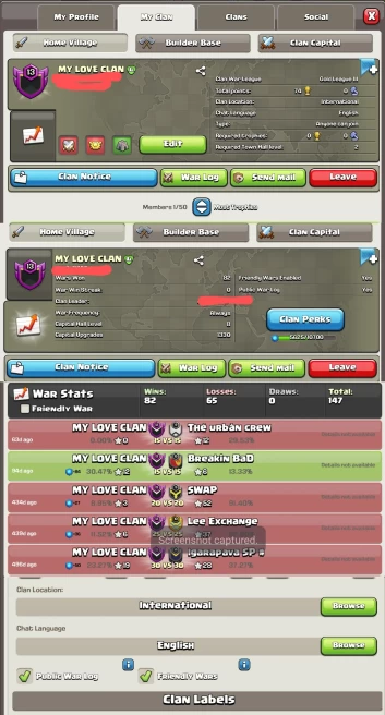 # Capital hall 8 # | Clan Level 13.5 | Clan Name : MY LOVE CLAN | Nice Name | Wins 82 Losses 65 | Gold 3