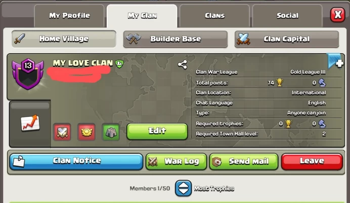 # Capital hall 8 # | Clan Level 13.5 | Clan Name : MY LOVE CLAN | Nice Name | Wins 82 Losses 65 | Gold 3
