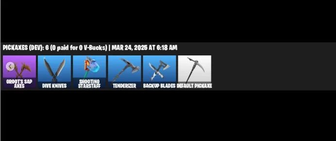 [PC/PSN/XBOX] | 1 skins | Trailblazer | Groot's Sap Axes | Dive Knives | Shooting Starstaff | Tenderizer | Backup Blades | Default Pickaxe | S4G