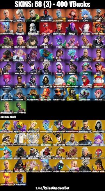 58 skins | Paradigm (Reality-659) | Mizuki | Twyn | The Foundation | The Origin | The Imagined | Nezumi | Ronin | Renzo the Destroyer |