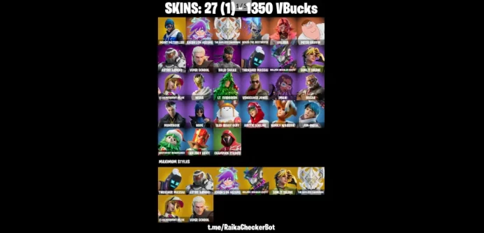27 Skins PC/PSN/XBOX Point Patroller  Ascension Nezumi  The Ageless Champion  Renzo the Destroyer  Valeria  Peter Griffin  Astro Armor