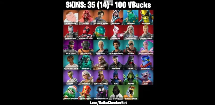 [PC/PSN/XBOX] 35 skins | Peter Griffin  Valeria  Ascendant Midas  Krampus  Poseidon  Peelverine  War Machine  Deadpool (Pen & Ink) | 100 VB