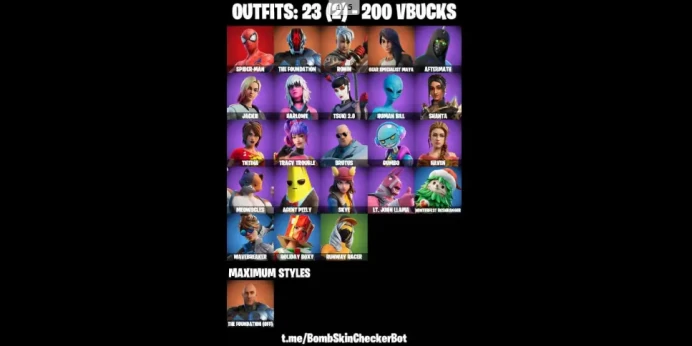 23 SKINS  TRACY TROUBLE  SPDIER-MAN  HUMAN BILL  MAYA  TSUKI 2.0  AGENT PEELY  SKYE  WAVEBREAKER  THE FOUNDATION(MAX)