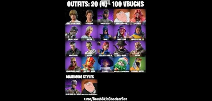 20 SKINS LUKE SKYWALKER HAN SOLO REVERIE HOPE SKULL SCOUT EXPLORER EMILIE NISHA OSCAR RUNWAY RACER SOLID SNAKE(MAX) CAN PLAY ON PSN XBOX PC