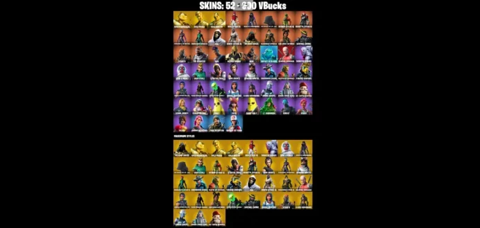 52 Skins  Gold Meowscles  Gold Midas  Gold Brutus  Rox (Stage 5)  Catalyst (Overcharged)  Gear Specialist Maya (Hat - Dark) 