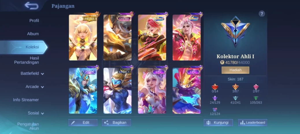 Hero 101 skin 187  Lvl 56 |Emblem Max |Lance Zodiac, Beatrix Prime, Martis LB Fredin & Melissa Allstars|Take Email| (ML.1032)