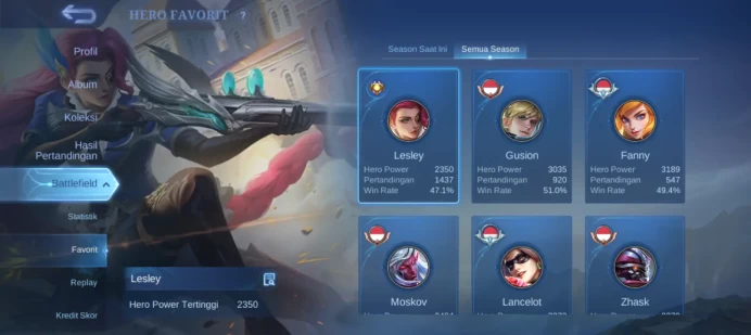 #ML.1035 Instant Delivery lvl 57 Hero 75 skin 96 android+ios+PC guaranteed+reliable+friendly price