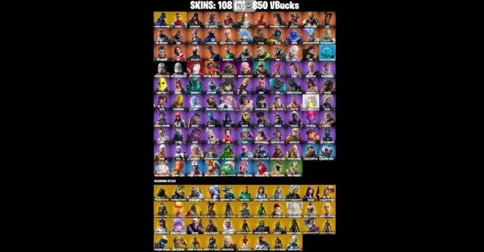 All Platforms 108 SKINS 850VBucksCarbon Commando, Prodigy, Blackheart, Nezumi,Ultima Knight,Lynx, Dire,Spider-Gwen, Eren,Slim Shady,Take The Elf