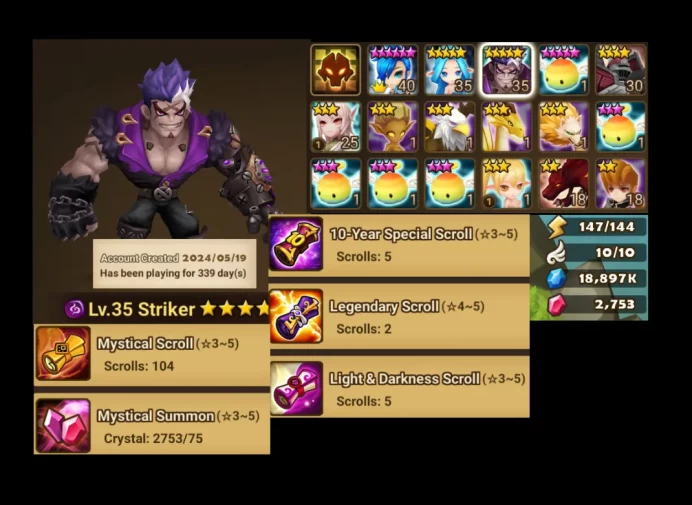 DARK STRIKER Vancliffe + 104 Scrolls + LD5 Scrolls + 2753 Crystals + 27 LVL