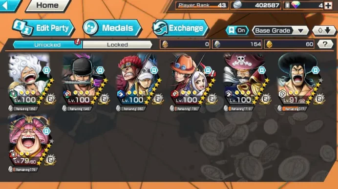 BR483-IOS+Android-6 Ex(Gear 5+Yamato Ace+Zoro+Kid Law+Roger v2+Big Mom)+Good Medal+Support 160%+Oden v2+Yasoop+Ben Beckman+Shiryu+Noland+Yonji