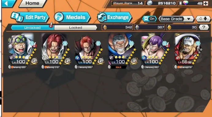 BR484-IOS+Android-Garp Full Boost+4 Ex(Shank v4+Akainu+Shank v2)+Good Medal+Kaku Max+Koby Max+Cracker Max+Shiryu v2+Sanji+Egghead Luffy