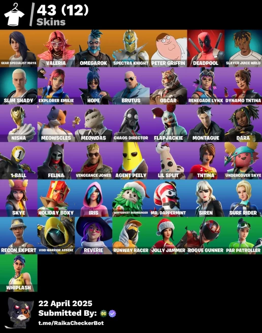 [PC/NINTENDO]  43 skins | Gear Specialist Maya | Valeria | Omegarok | Spectra Knight | Peter Griffin | Deadpool | Slayer Juice WRLD |    IP15