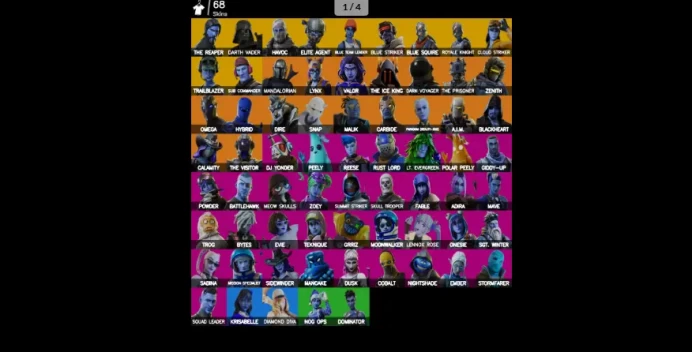 [PC/PSN/XBOX] | 68 skins | 1150 V-bucks |Take The L |Royale Knight | The Reaper | Elite Agent |Blue Squire |Omega |Darth Vader |Havoc |Lynx |S4G
