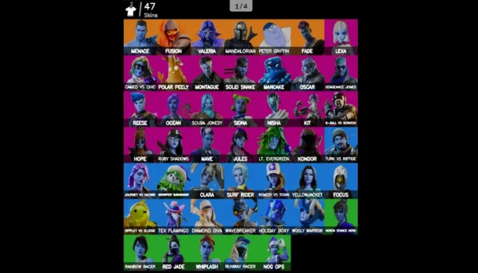 [PC/PSN] | 47 skins | Leviathan Axe |Menace |Fusion |Valeria |Mandalorian |Peter Griffin |Fade |Lexa |Cameo vs Chic |Polar Peely | Mancake | S4G