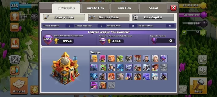 Th 16 / LeveL 223 / Gems 32 / Heroes (83 88 65 65 40) / CN 1000 / code 381