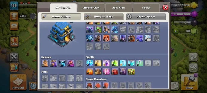 Th 12 / LeveL 135 / Gems 181 / Heroes (43 57 30 27) / CN 1000 / code 386