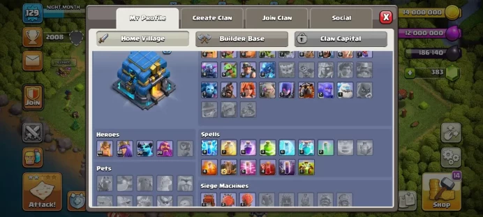 Th 12 / LeveL 129 / Gems 383 / Heroes (46 48 20 20) / CN 1000 / code 388