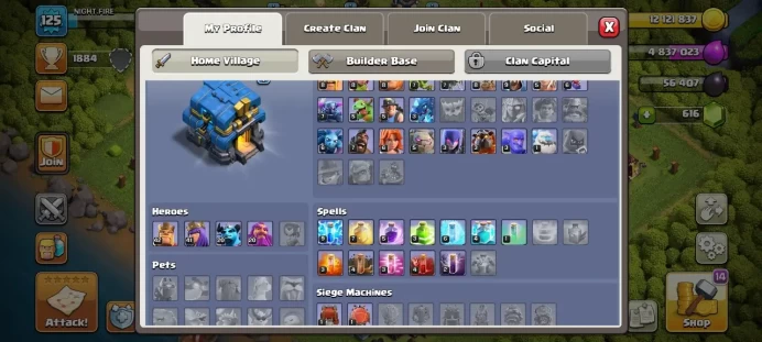 Th 12 / LeveL 125 / Gems 616 / Heroes (42 41 20 20) / CN 500 / code 389