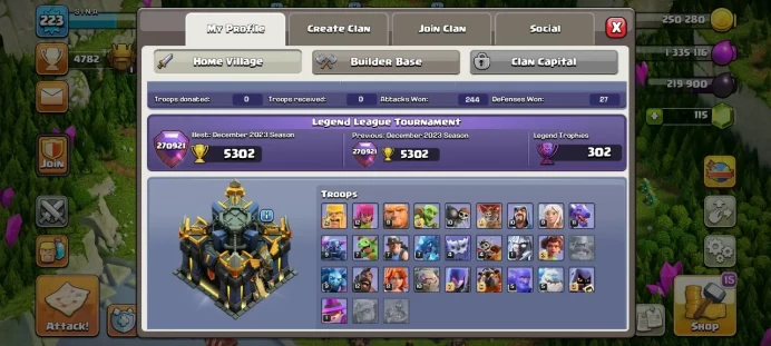 Th 17 / LeveL 223 / Gems 115 / Heroes (64 87 60 62 33) / CN 500 / code 397