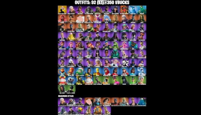 92 SKINS JABBA SWITCHWAY GET GRIDDY SPIDER-GWEN STACY LARA CROFT STAR WAND ERA(MAX) DUMMY HELSIE CHARLOTTE KOR ARTEMIS