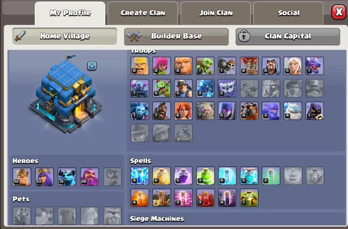 TH12  lvl-130 |Thropy 2347   BK52 - AQ53 - GW26 - MP31 |FREE CN NO | Supercell ID | Protect Off | Take Email | CheckSS (COC749)