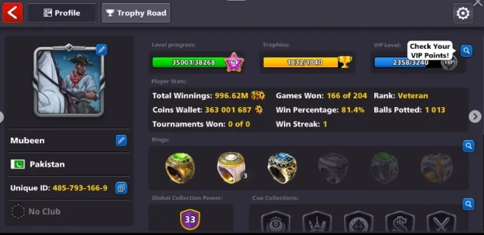 363 Million Coins | 996M Winning Level 61  | 139 Cash  | 12 Lucky / Golden Shots  | All Platforms Linkable  Android / iPhone Both 100m / 500m