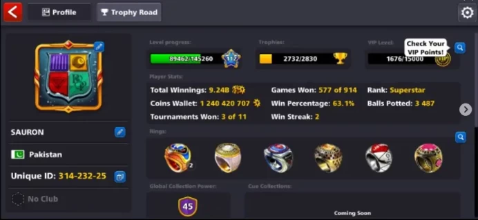 1.2BILLION+ COINS 112 LEVEL MILLIONARE +MULTIMILLIONARE CUE MUMBAI TROPHY COMPLETED Miniclip login