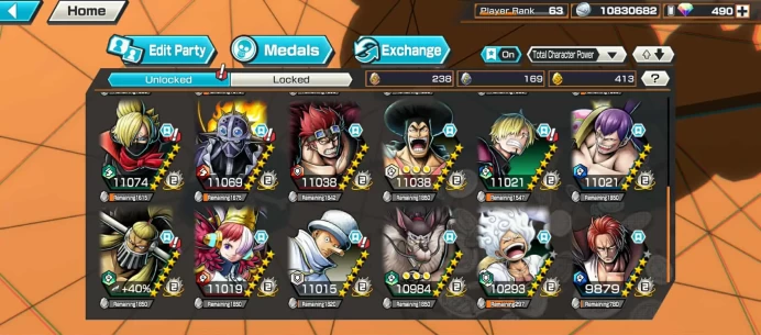 BR490-Android-Hyber 66+490 Diamond+12 Ex(Zoro Full Boost+Kuzan+Lucci+Snake+Roger)+Vip Medal+Support 165%+Many Bounty Festival Max+Strong Account