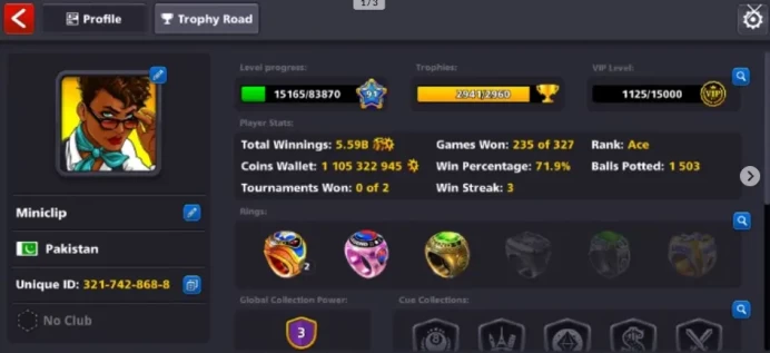 1.1BILLION+COINS  80 LEGENDARY BOXES  1 EVENT CUE MAX  MOMBAI RING COMPLETED  VIP SILVER-GOLD  FACEBOOK LINK POSSIBLE  MINICLIP LOGIN