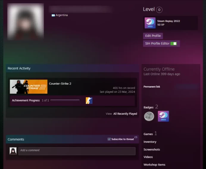2019 Service Medal!!!_  <<FACEIT>>  _30 Days Warranty_  Global , Loyalty Badge, 5Y _Last Online 1 year ago_NO VAC_401 hrs 