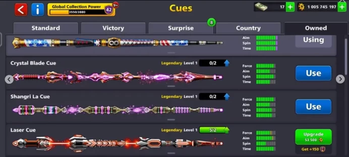 1 Billion Coin 1x Cue Max 10+ Legendary Cues 1- 100 level