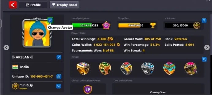 Yome Avatar Outbreak Cue Max  1 Billion Coin 62 level