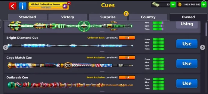 1 Billion Coin 3x Cue Max 10+ Legendary Cues 1- 100 level