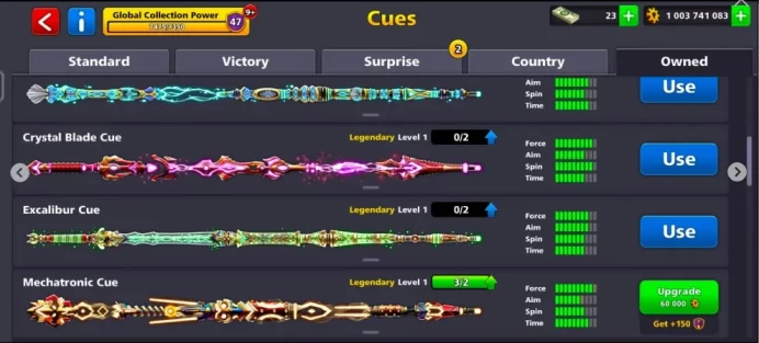 1 Billion Coin 3x Cue Max 10+ Legendary Cues 1- 100 level