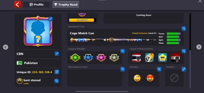 VIP Tier Emerald 1 Billions Coin 17/20 Legendary Cues 4 Maxed Cues