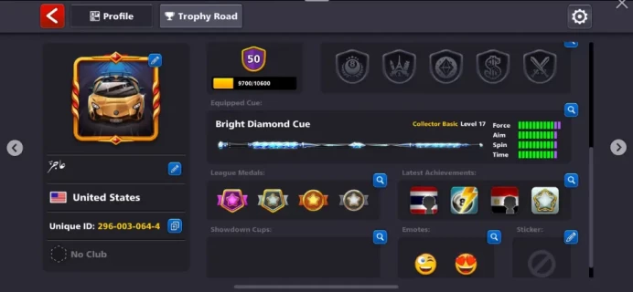 1.6 Billions Coin 6 Maxed Cues 12/20 Legendary Cues 1x Berlin Ring 75 Level 202 Cash