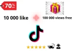 (-70%) Send us Link= 10k tiktok likes+ 100 000 views FREE ( Both Stables)