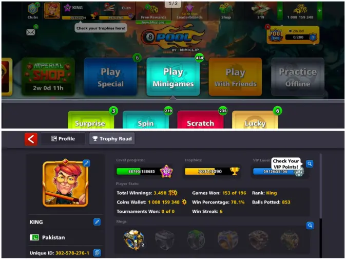 Black Diamond  18/20 Legendary Cues 1 Billion Coins 122 level