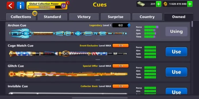 VIP Tier Black Diamond 1 Billions Coin 17/20 Legendary Cues 5 Maxed Cues Archon Cue