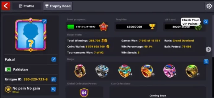 373 LEVEL ALMOST 65 CCP  6.5BILLION+ COINS  VIP EMERALD  20/20 LEGENDARY OPEN  ALL COUNTRY CUES OPEN MORE DETAILS IN DESCRIPTION