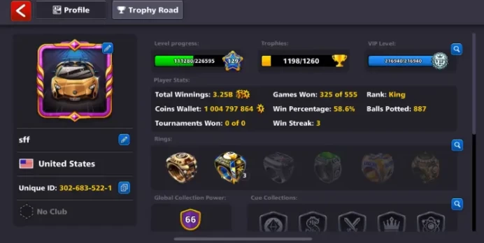 VIP Tier Black Diamond 1 Billions Coin 20/20 Legendary, Epic, Rare, 73 Country Cues 13 Maxed Cues
