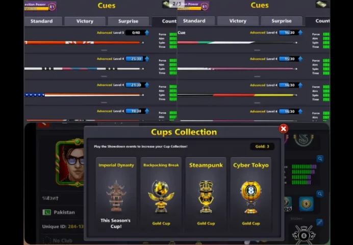 81 CCP  4 BILLION COINS  236 LEVEL  MANY CUES COLLECTION  ALL DETAILS IN DESCRIPTION  PASSWORD CHANGEABLE  MINICLIP LOGIN