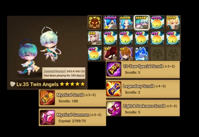 LIGHT TWIN ANGELS MIRUEL AND GRACIAH + 100 Scrolls + LD5 Scrolls Crystals + 27 LVL