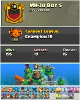MH-30 BOY'S  !! LEVEL 19 !! CHAMPION LEAUGE 3 !! WIN 195 LOSS 19 !! CAPITAL PEAK 10 !! CAPITAL TROOPS MAX !! 10:1 WAR WIN RATIO !! FAST DELIVERY