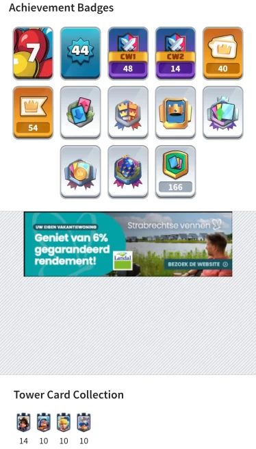 CR LVL 44 | ARENA 19 | TROPHY 7378 | LVL14 CARD 23 | EVO 1 | KT 14 | EMOTE 40 | BATTLE WONS 2346 | INSTANT DELIVERY