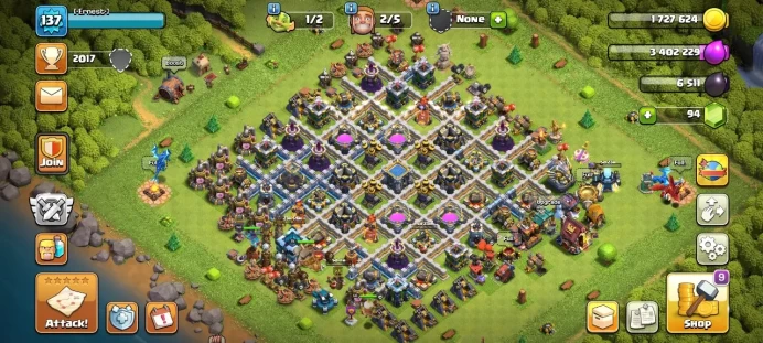 Th 13 / LeveL 137 / Gems 94 / Heroes (53 52 40 33 6) / CN 1000 / code 401