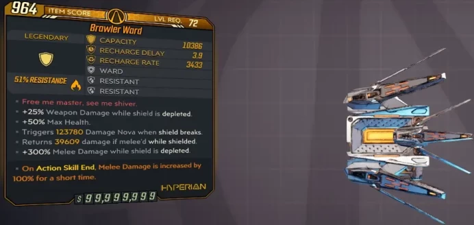 [PC/XB/PS] M10/L72 - BRAWLER WARD (51% FIRE RES) - 300% MELEE DMG, 50% MAX HP, 123780 DMG NOVA, 39600 DMG REFLECT - ANOINTED MELEE DMG