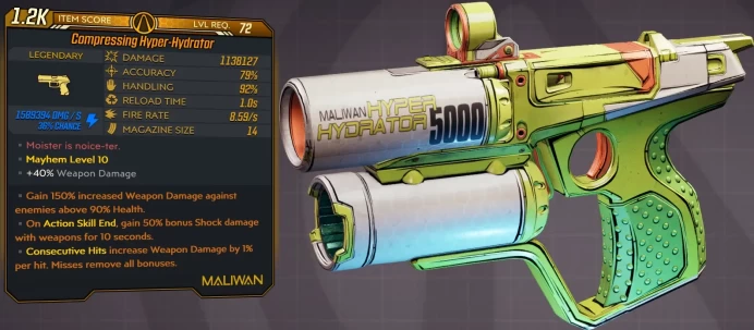 [PC/XB/PS] M10/L72 HYPER-HYDRATOR - 1.138.127 DMG (+1.58 MILLION SHOCK DMG) - 8.59 FIRE RATE - 1S RELOAD - ANOINTEDx3